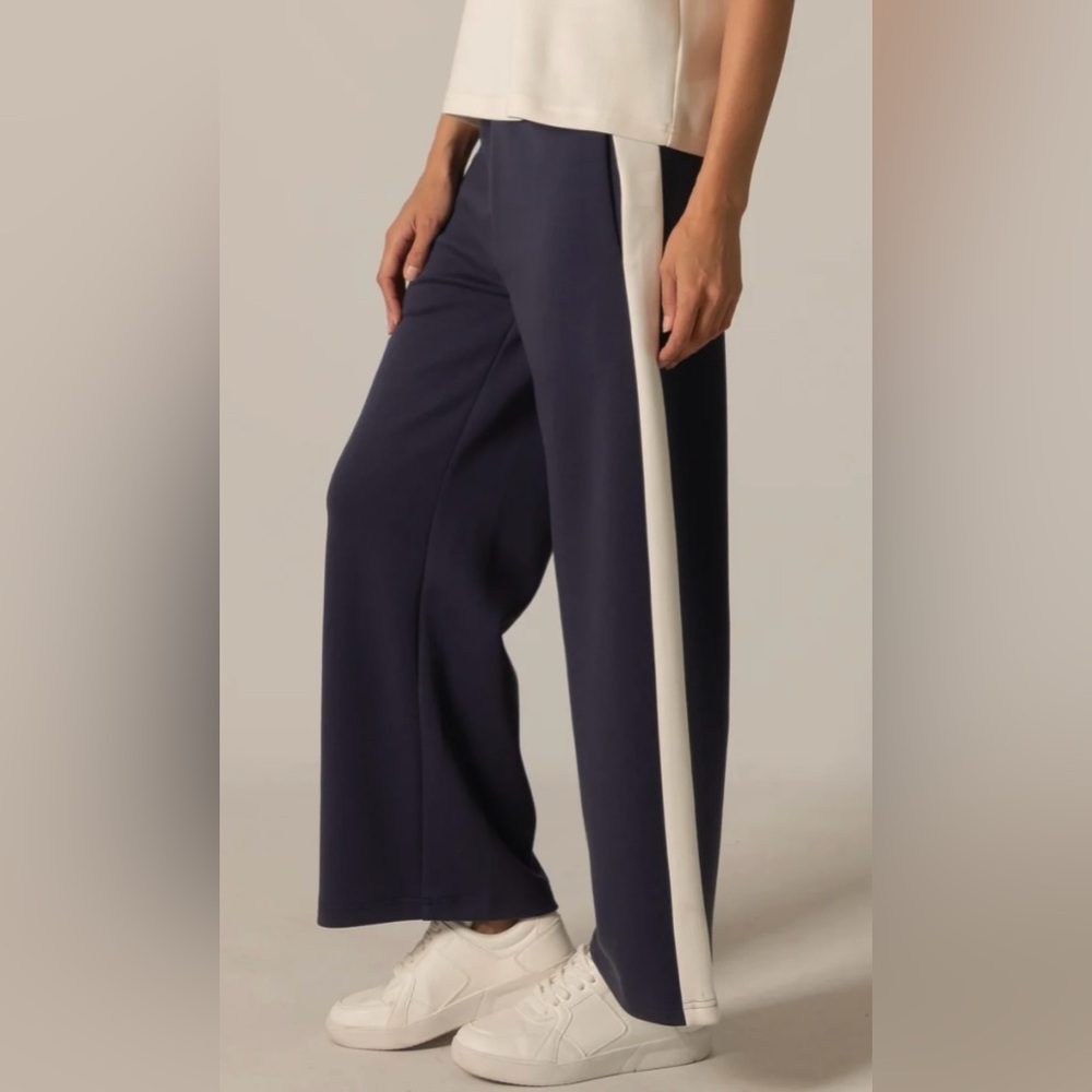 P Cill Navy Scuba Knit Charlotte Top Lula Side Stripe Wide Leg Pants Set XS - Picture 6 of 10